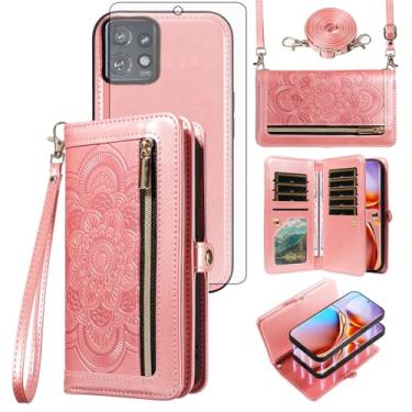 Imagem de Asuwish Capa de celular para Motorola Edge+ Plus 2023/Edge 40 Pro 5G/Moto X40 Carteira com zíper destacável com protetor de tela de vidro temperado alça transversal porta-cartões de flores X +