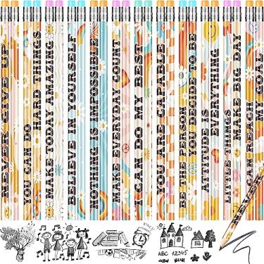 Imagem de 200 lápis motivacionais retrô em massa, lápis inspiradores para sala de aula, lápis de madeira fofos com frase positiva, material de volta às aulas para crianças, estudantes, professores, sala de aula