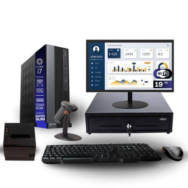 Imagem de Kit Automação PDV TOB i7 8GB SSD 240GB Win10 Rede S/Fio Teclado Mouse Monitor 19" Gvt. Dinheiro  Imp. Térmica Leitor Cód Barras