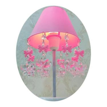 Imagem de Abajur Infantil Luminária Decoração De Menina Laços Rosa - Lustres Sh 