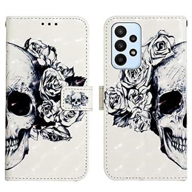 Imagem de Asdsinfor Capa carteira para Samsung Galaxy A23 4G Galaxy A23 5G com [suporte de cartão] [suporte] [alça de pulso] [fecho magnético] capa flip à prova de choque para Galaxy A23 4G Rose Skull YB-3D