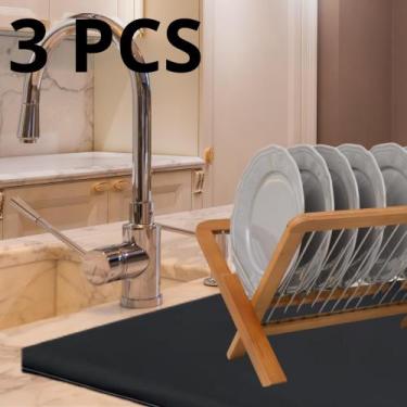Imagem de 3 Peças, Base para Escorredor de Louça, G, 70x50cm, Preto, Alta Absorç