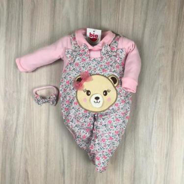 Imagem de Macacão bebê menina e menino jardineira com laço bordado confortável -