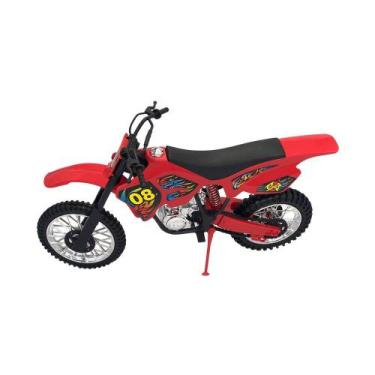 Imagem de Moto 36cm Vermelha Brinquedo de Motocross com Amortecedor Pneus Emborr