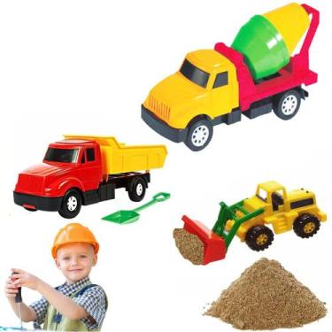Imagem de Kit Caminhão Betoneira Brinquedo Infantil Construção Civil Trator Com 