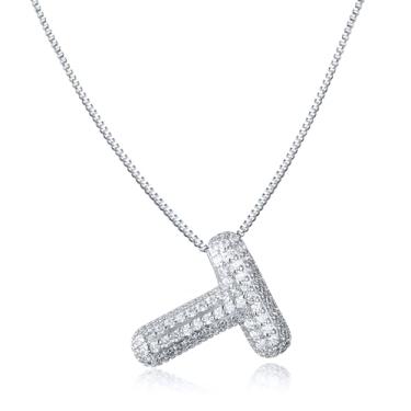 Imagem de SKQIR Colar feminino com letra inicial de bolhas de diamante, banhado a ouro 14K, balão bufante, alfabeto, cristal, zircão, pingente de nome para meninas adolescentes, berloques delicados, presente