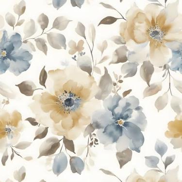 Imagem de Papel de parede floral de 43,9 cm x 200,2 cm papel de parede floral grande para quarto aquarela flor removível papel de parede autoadesivo para decoração de paredes de banheiro