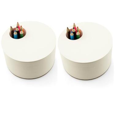 Imagem de Three by Three Bloco de desenho redondo Seattle Jotblock de 11 cm com 6 lápis de cor para memorandos, notas, desenhos, cartas e muito mais em mesas de escritório, salas de aula ou casa (380 páginas, pacote com 2)