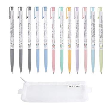 Imagem de ZEESOON Xeno Canetas esferográficas finas de 0,38 mm (pacote com 12) Bolsa de lápis simples de mistura de 9 cores adicionais
