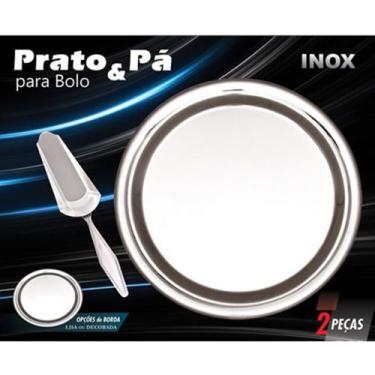 Imagem de Conjunto Prato para Bolo Sobremesa em Aço Inox com espátula Pantheon -