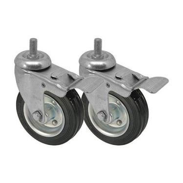 Imagem de Kit 2 un rodízio giratório rosca trava borracha maciça 3 pol - AJAX