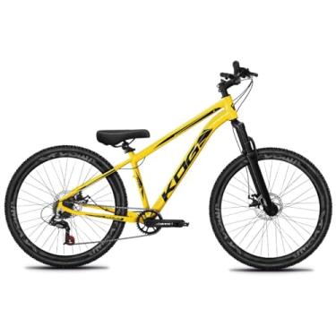 Imagem de Bicicleta Aro 26 Rebaixada Freeride para Grau, Quadro em Alumínio, Relação 1x7, Aros Vmaxx Coloridos, Pedivela 34D, Suspensão 80mm,Amarelo Preto