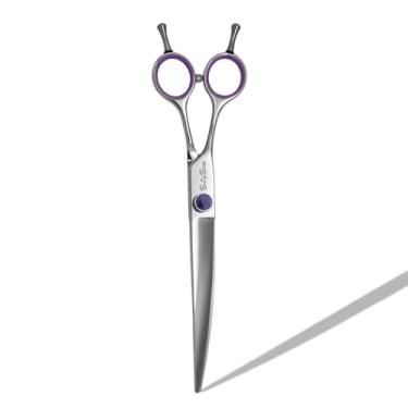 Imagem de SnipStar 7,5 polegadas tesoura de cão de estimação VG10 alta gama esquerda tesoura de cuidado 30 graus tesoura curva, roxo