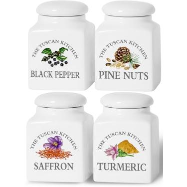 Imagem de HOMBENE DINNERWARE NOT ONLY FOR DINNER Recipientes De Cerâmica Para Temperos E Temperos, Potes Comida Com Tampa Hermética, 6 Oz Nozes Rosadas, Cúrcuma, Açafrão, Pimenta-Do-Reino, Conjunto 4, Branco