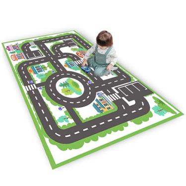Imagem de Tapete infantil para carros de brinquedo e trens, tapete de área de recreação infantil para tráfego rodoviário, cidade vida cidade brinquedo tapete para sala de jogos, quarto de meninos, tapete