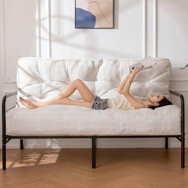 Imagem de YOSHOOT Colchão Futon Queen de 20 cm, sofá futons espesso, colchão de chão de tecido de chenille para adultos, enchimento de espuma desfiada, médio firme (moldura não incluída), branco, 150 x 203 cm