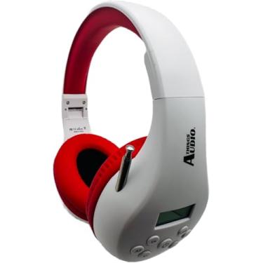 Imagem de Fones de ouvido de rádio FM ajustáveis com antena removível – Rádio pessoal portátil para caminhada, corrida e relaxamento | Alimentado por bateria | 2 pilhas AA não incluídas (branco e vermelho)