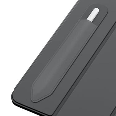 Imagem de MoKo Adesivo com suporte de lápis para Apple Pencil Pro, Apple Pencil (USB-C), Apple Pencil 1ª/2ª geração, estojo elástico, bolsa adesiva anexada ao estojo, cinza escuro