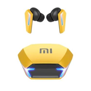 Imagem de Mi Fones de Ouvido Sem Fio, Design Geométrico, LED RGB, Amarelo e Preto