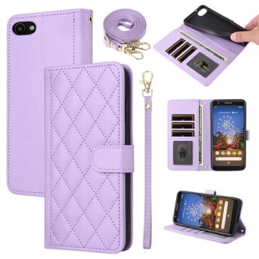 Imagem de Furiet Argyle Capa carteira para Google Pixel 3a com alça de pulso removível, compartimento para cartão, carteira fólio, acessórios de couro PU de luxo para Pixel3a Pixle a3 mulheres homens roxo