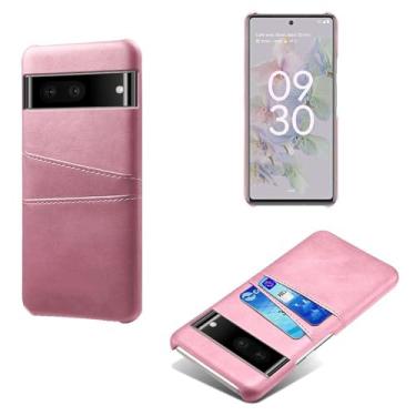Imagem de Capas Compatível com Google Pixel 7,Caso de couro PU-Tampa de telefone a prova de choque com 2 slots de cartão,Proteção anti-impressão digital e anti-gota-Pink