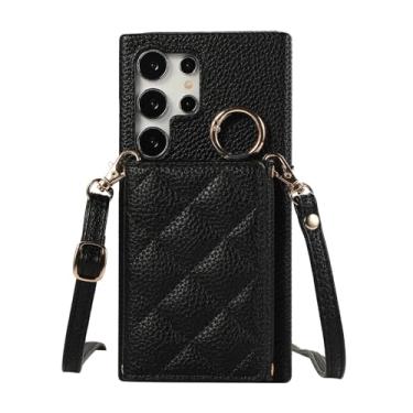 Imagem de YOGISU Capa de couro com alça de ombro e compartimento para cartão para Samsung A25 (para Samsung A25/preto)