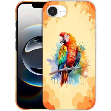 Imagem de SM CASES Capa para iPhone 16e - Capa de plástico rígido com estampa 3D em aquarela papagaio compatível com iPhone 16e