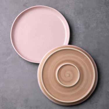 Imagem de AmorArc Conjunto de 2 pratos de jantar de cerâmica, pratos grandes de grés de 26 cm para cozinha, seguro para micro-ondas e lava-louças, resistente a arranhões, rosa nuvem