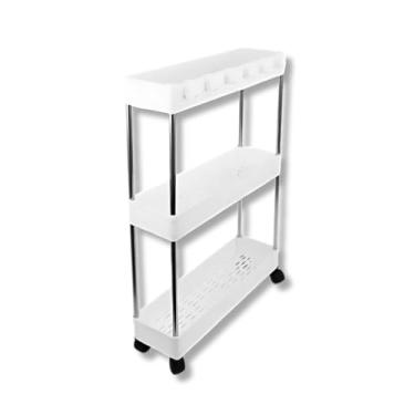 Imagem de Prateleira Organizadora Multiuso com Rodinhas Empilhável e Compacta – 3 Níveis, Plástico Resistente, Ideal para Cozinha, Banheiro, Lavanderia ou Escritório