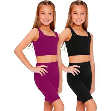 Imagem de Kit 2 Conjuntos Top + Short Fitness Infantil Roupa de Ginástica Ativid