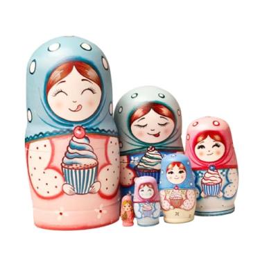 Imagem de harayaa 6 peças de bonecas russas matryoshka, artesanato, estatuetas tradicionais feitas à mão, brinquedos de madeira para escritório, sala de estar e casa, Style B
