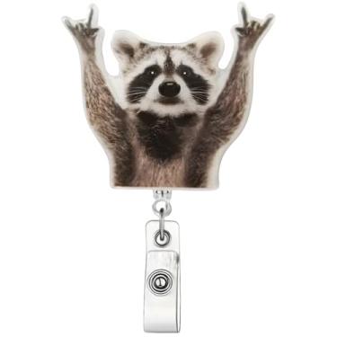 Imagem de Carretel de crachá engraçado guaxinim bonito suporte de clipe de crachá retrátil de acrílico para enfermeira médica e professora | Carretel de crachá com clipe jacaré e cordão de nylon durável