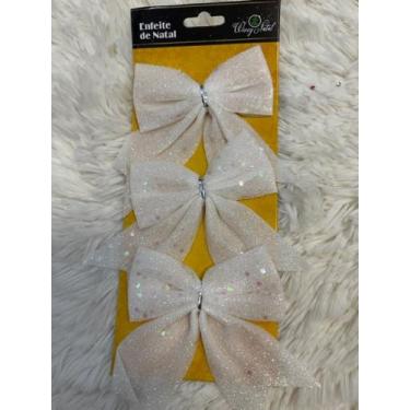 Imagem de Kit 3 unidades Laço Branco Com Glitter De Enfeite (10cmX11cm) - prince