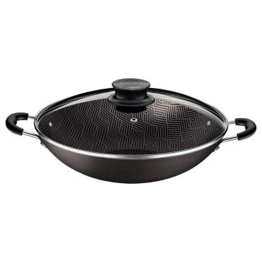 Imagem de Wok Tramontina Paris 36cm Em Alumínio Com Revestimento Antiaderente Chumbo E Tampa De V...