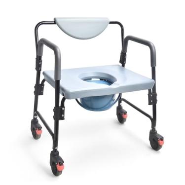 Imagem de Sangohe Cômoda de cabeceira, vaso sanitário portátil para idosos, cômoda com rodinhas com rodas, rodas de travamento traseiro, cômoda de cabeceira bariátrica, balde de 7 litros incluído, assento extra