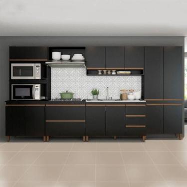 Imagem de Cozinha Modulada Sabrina 360x202cm 6 Peças Mdp Menu Móveis Preto