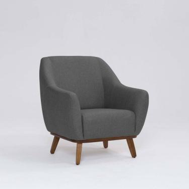 Imagem de Poltrona Tecido Linho Base Madeira Paloma Mescla Cinza