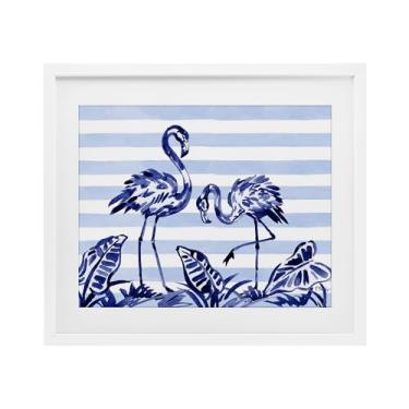 Imagem de Stupell Industries Impressão emoldurada branca Indigo Brushstroke Flamingos sob vidro, design por Paul Brent, 13 x 16