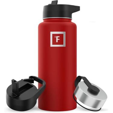 Imagem de IRON °FLASK Frasco de hidratação para acampamento e caminhada com 3 tampas - aço inoxidável, parede dupla e isolada a vácuo - à prova de vazamento e livre de BPA (vermelho fogo, canudo - 946 ml)