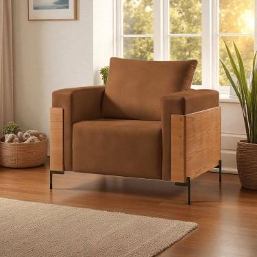 Imagem de Poltrona Luxo Metal Madeira Maciça Heitor Caramelo