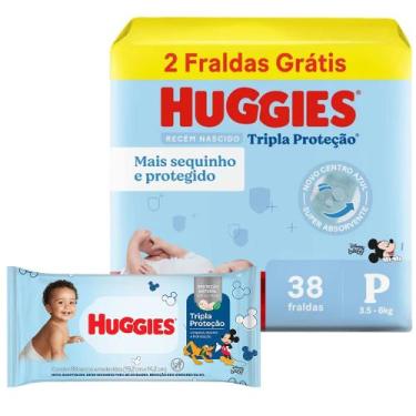 Imagem de Kit Fralda Huggies Tripla Proteção Meguinha P 38 + Lenço Umedecido