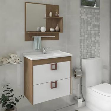 Imagem de Kit Gabinete de Banheiro 60cm com Cuba Mármore e Espelheira - Rainha d