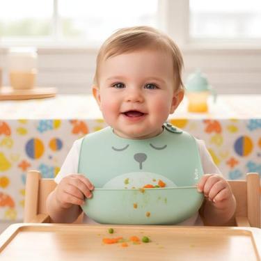 Imagem de Babador Silicone Pega-Migalhas Buba Verde Ajustável Bebê, Verde