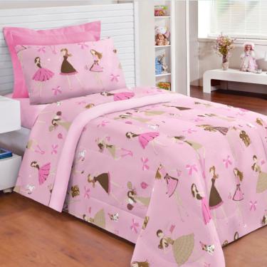 Imagem de Kit Edredom Infantil Sofie Marrie e Fifi + Jogo De Lençol 5 Peças - Rosa