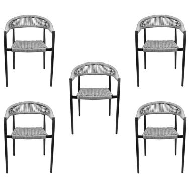 Imagem de Kit 5 Cadeiras Área Externa de Alumínio Carmy com Corda Naútica Preto/Grafite G56 - Gran Belo