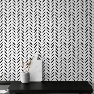 Imagem de Micpolo Papel de parede moderno para armários, papel de parede neutro removível para quarto, impermeável, branco e preto