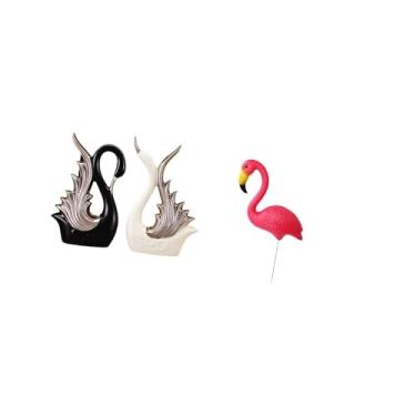 Imagem de Fenteer Elegante Estatueta de Pássaro Cisne, Escultura de Cerâmica para Mesa E Enfeite de Jardim, Prateleira de Aniversário, Lareira E Decoração de Quintal de