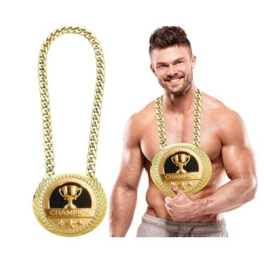 Imagem de Corrente de maior volume de negócios de todos os tempos – Colar com medalha de ouro grande de 15 cm, troféu de cabra, corrente campeã para futebol, fantasia, basquete, futebol, esportes, conquistas
