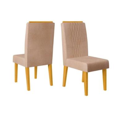 Imagem de Kit 2 Cadeiras Sala Jantar Lia Cedro/linho Saara Bege