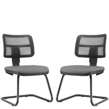 Imagem de Kit 02 Cadeiras De Escritório Recepção Fixa Zip Crepe Cinza - LYAM DEC
